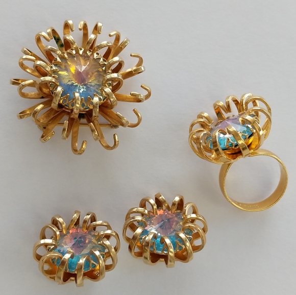 Pristine VTG ALL SIGNED Sarah Coventry Iridescent Crystals & Gold Tone Set - Picture 9 of 16